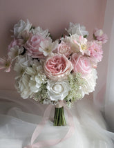 Real-touch White Pink Rose Wedding Bouquet 38cmW